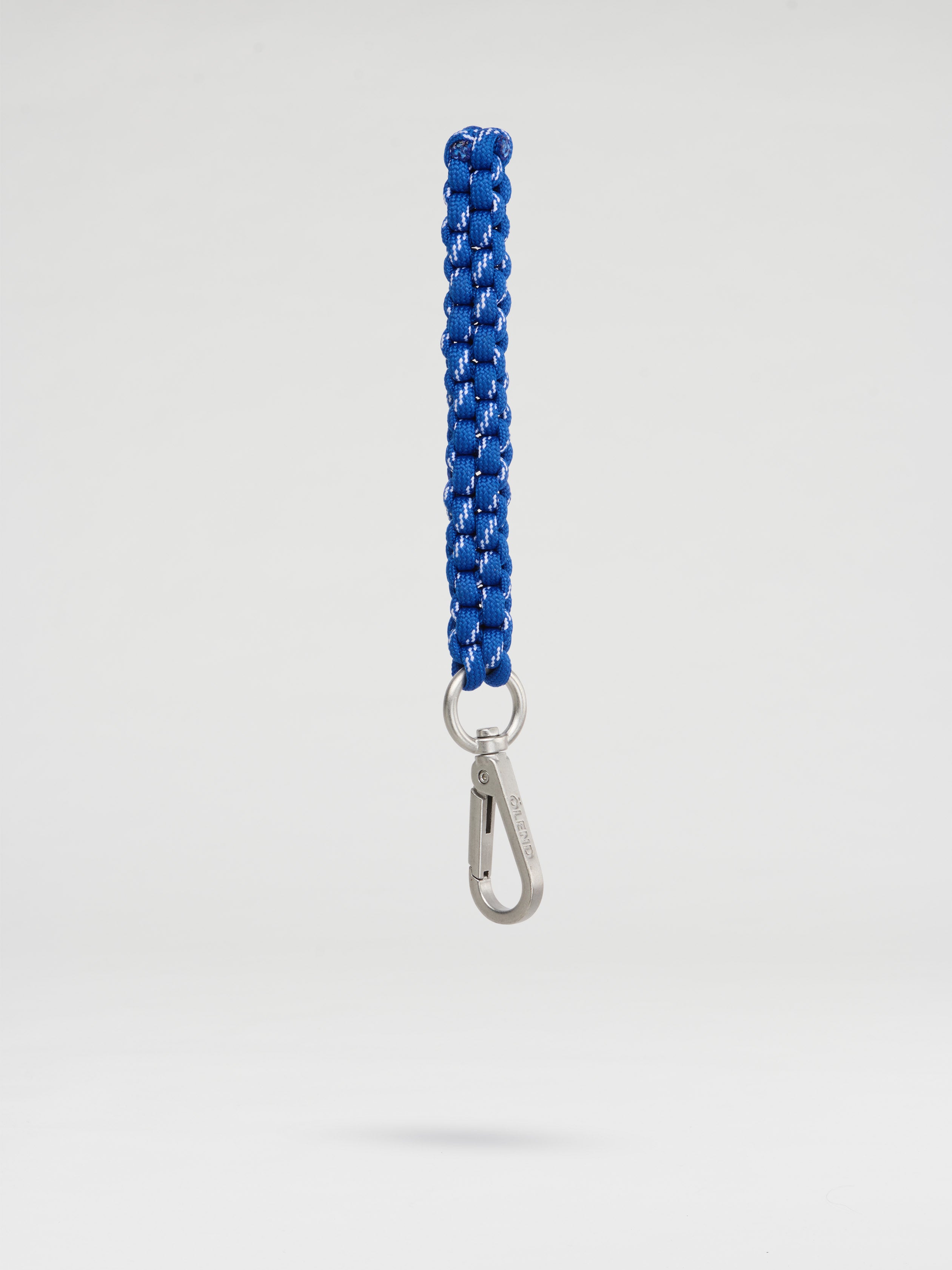 Olend Climbing Keychain in cobalt blue — woven paracord keychain with silver carabiner clip, colourful bag accessory and key organiser